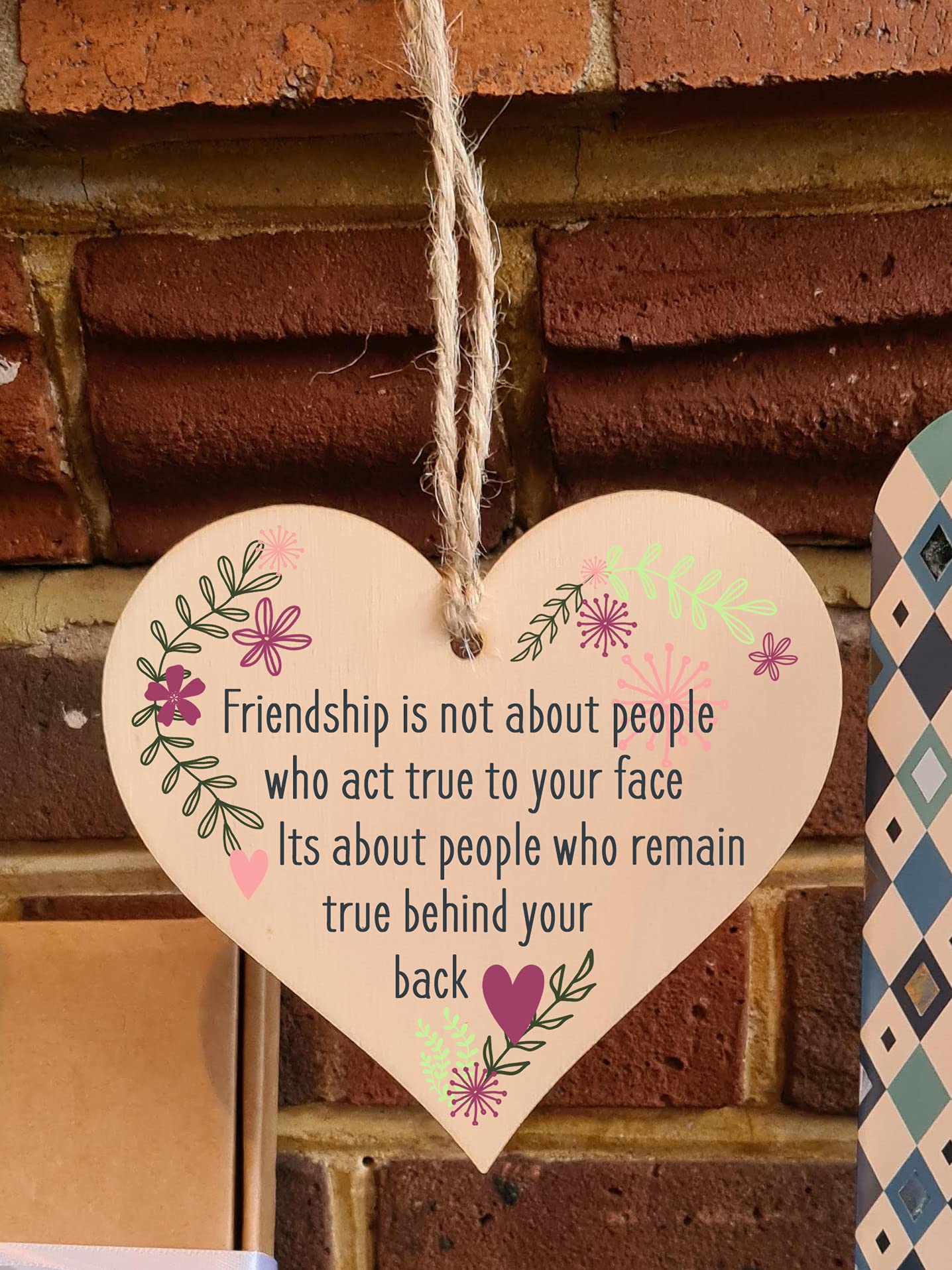 The Plum Penguin Handmade Wooden Hanging Heart Plaque Gift Friends Stay True Friendship Wall Hanger Colleague Present Card Alternative