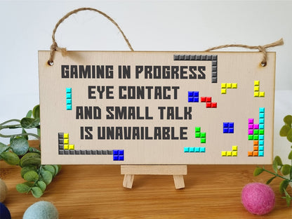 The Plum Penguin Handmade Wooden Hanging Wall Plaque Gaming In Progress Novelty Gift Gamers Computer Game Fans Man Cave Sign