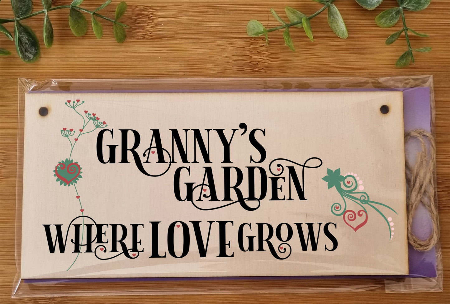 The Plum Penguin Handmade Wooden Hanging Wall Plaque Granny's Garden Where Love Grows Decorative Sign for Grandparents