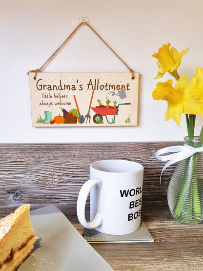 The Plum Penguin Handmade Wooden Hanging Wall Plaque Grandma's Allottment Little Helpers Welcome Gift Sign Gardeners from Grandkids