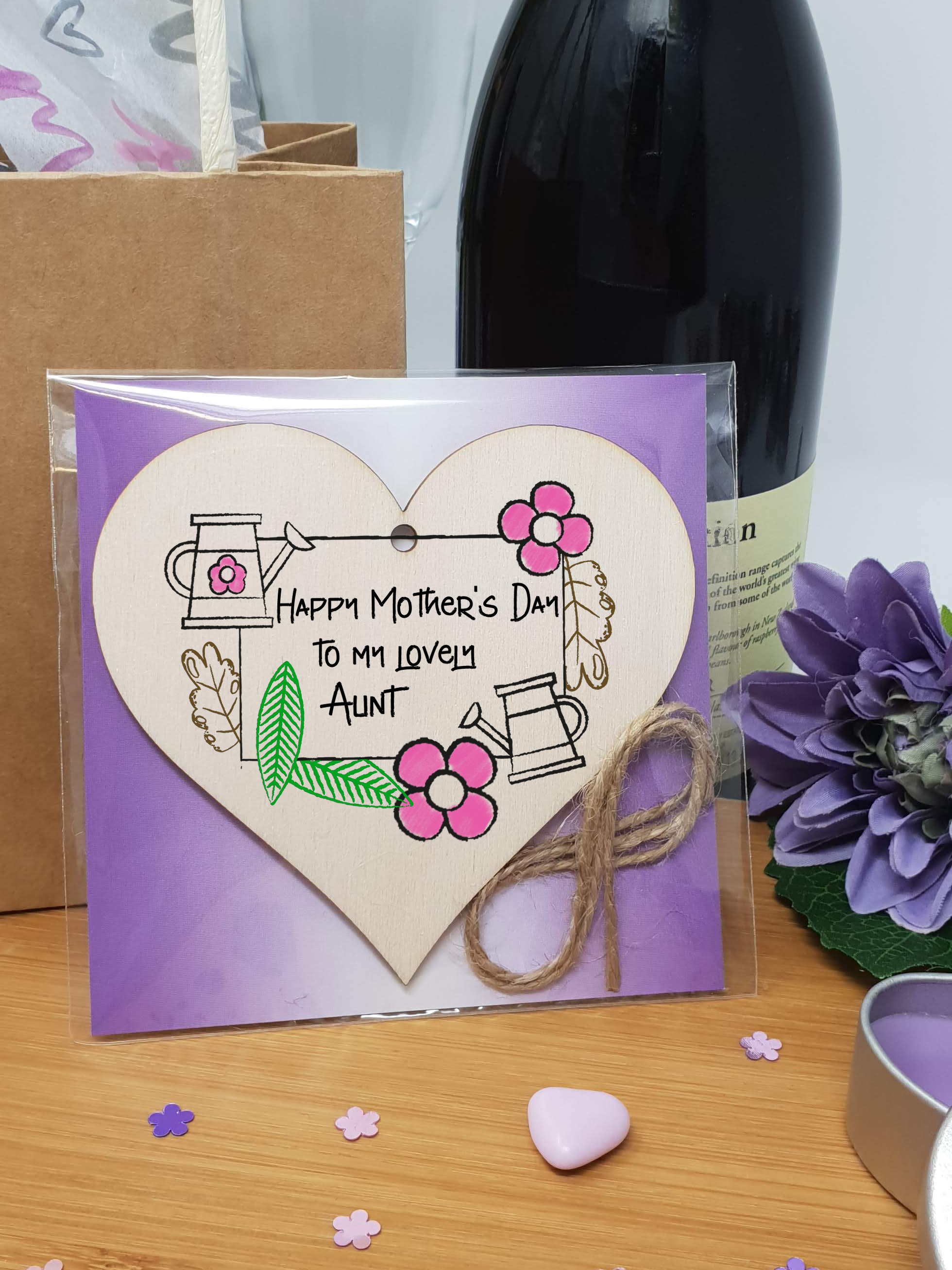 Handmade Wooden Hanging Heart Plaque Mother's Day Gift perfect for lovely Aunts special keepsake card alternative from niece nephew gardening flowers wall hanger for special auntie