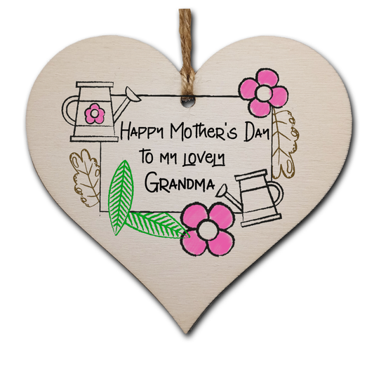 Handmade Wooden Hanging Heart Plaque Mother's Day Gift perfect for lovely Grandmas special keepsake card alternative from grandchildren gardening flowers wall hanger for special grandparent