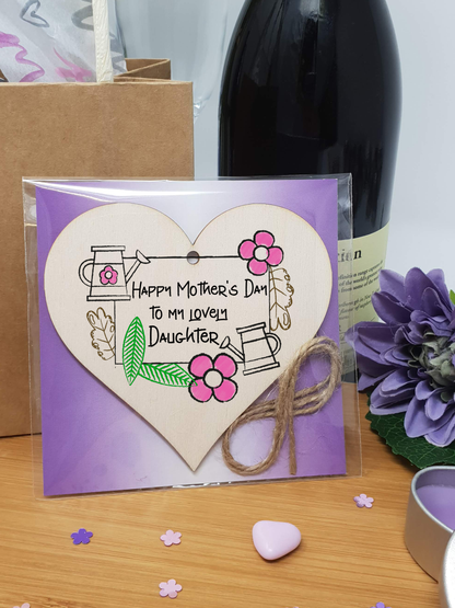 Handmade Wooden Hanging Heart Plaque Mother's Day Gift perfect for lovely Daughters special keepsake card alternative gardening flowers wall hanger for special daughter