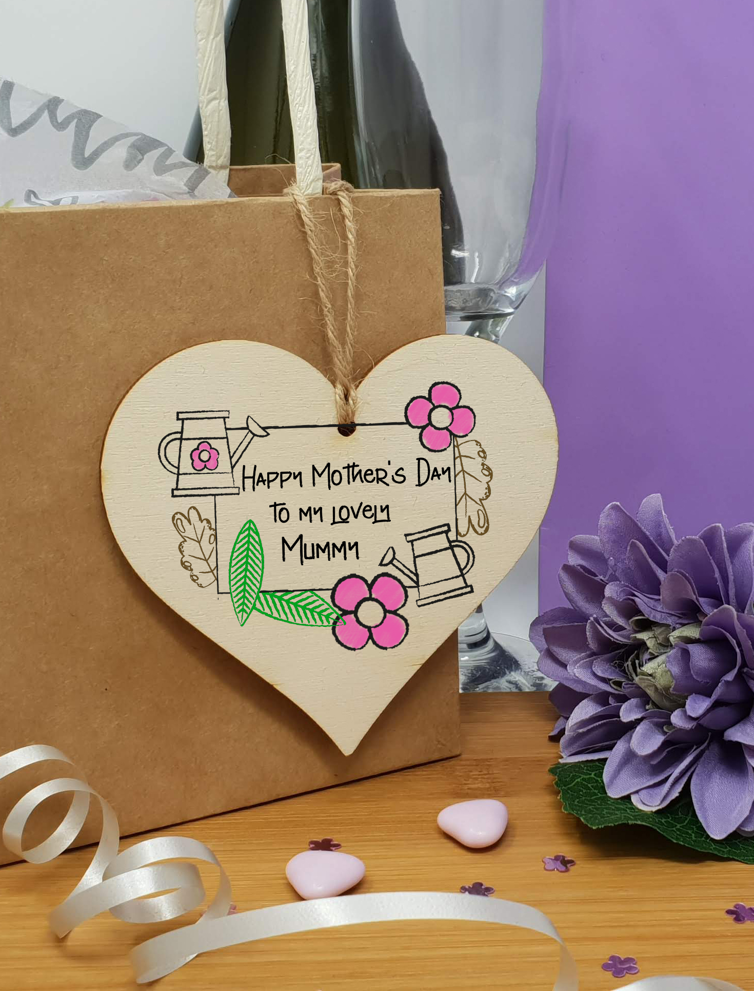 Handmade Wooden Hanging Heart Plaque Mother's Day Gift perfect for lovely Mummys special keepsake card alternative from children gardening flowers wall hanger for special parent