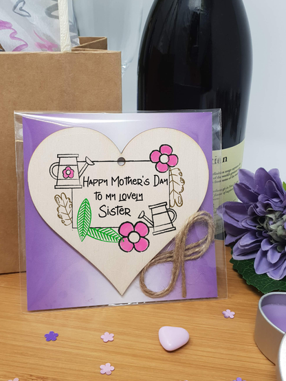 Handmade Wooden Hanging Heart Plaque Mother's Day Gift perfect for lovely Sisters special keepsake card alternative gardening flowers wall hanger for special sister