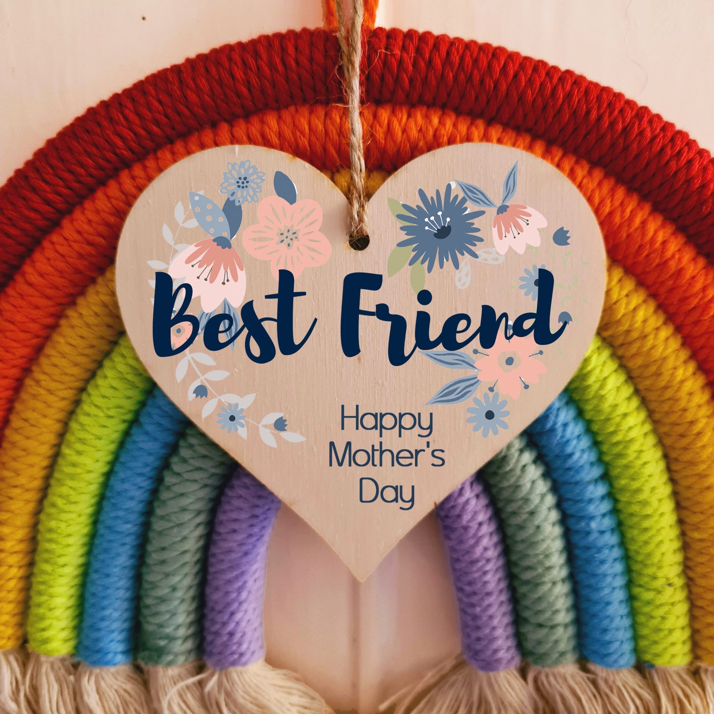 Handmade Wooden Hanging Heart Plaque Mother's Day Gift perfect for Best Friend stylish floral celebration card alternative from best friend beautiful thoughtful keepsake