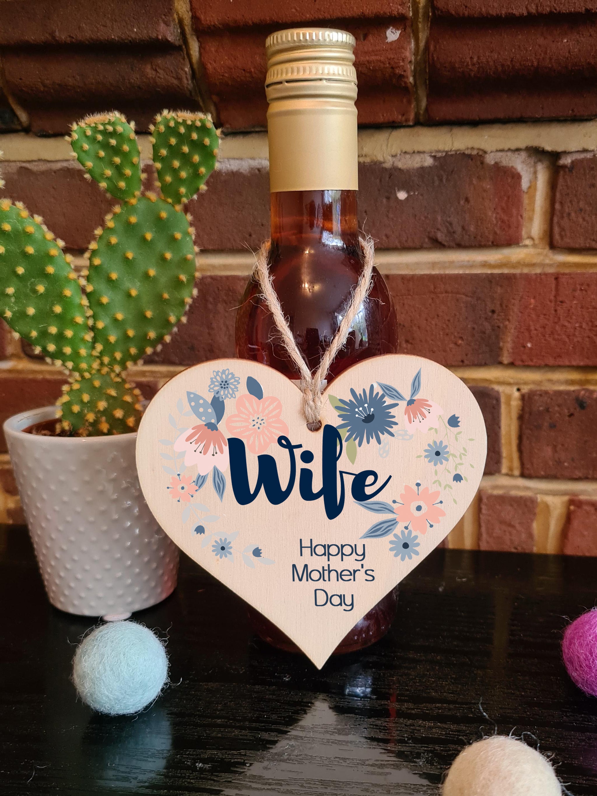 Handmade Wooden Hanging Heart Plaque Mother's Day Gift perfect for Wife stylish floral celebration card alternative from husbands beautiful thoughtful keepsake