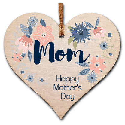 Handmade Wooden Hanging Heart Plaque Mother's Day Gift perfect for Mom stylish floral celebration card alternative from daughter son children beautiful thoughtful keepsake