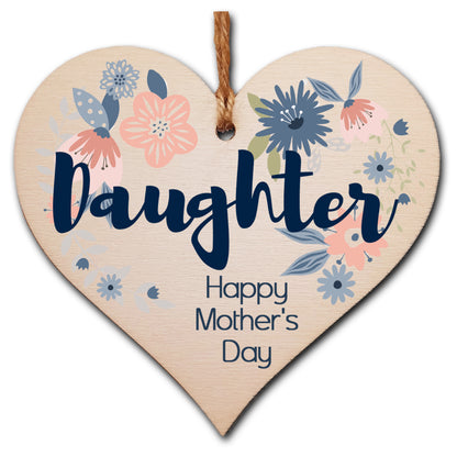 Handmade Wooden Hanging Heart Plaque Mother's Day Gift perfect for Daughter stylish floral celebration card alternative from mums beautiful thoughtful keepsake