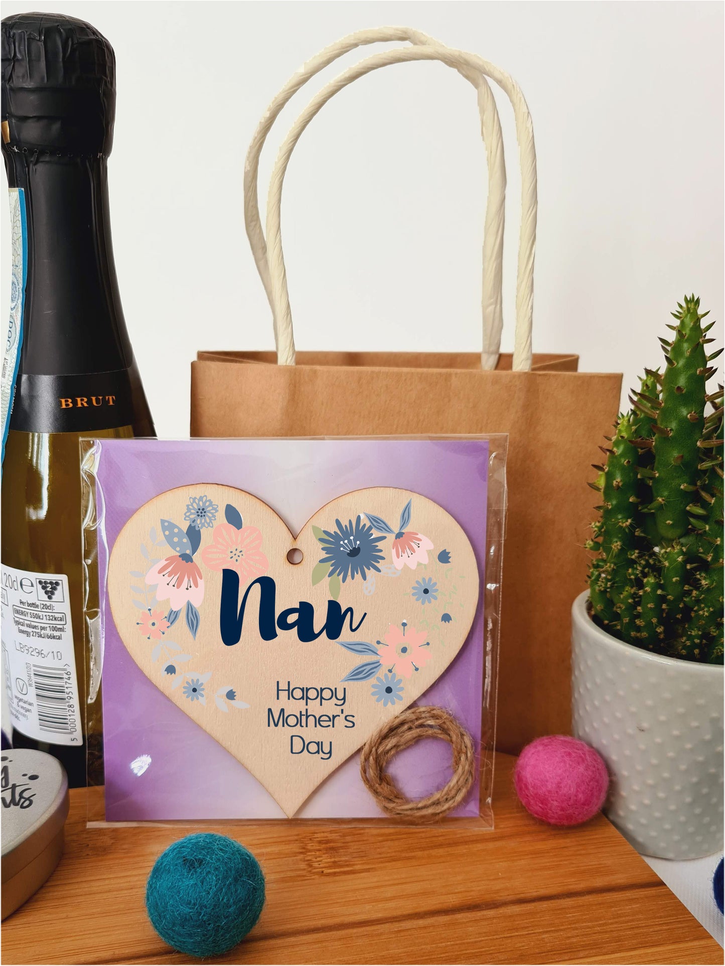 Handmade Wooden Hanging Heart Plaque Mother's Day Gift perfect for Nan stylish floral celebration card alternative from grandchildren beautiful thoughtful keepsake
