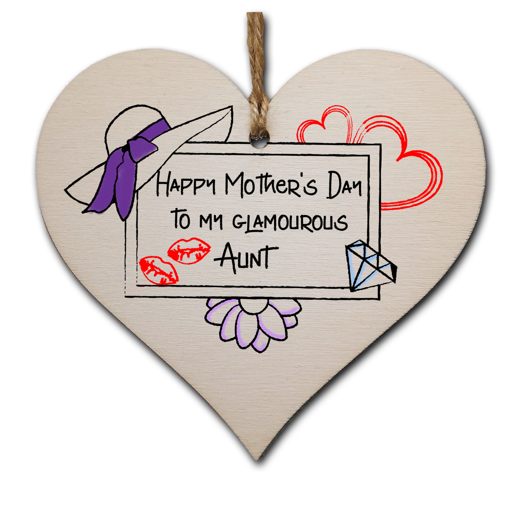Handmade Wooden Hanging Heart Plaque Mother's Day Gift perfect for glamourous stylish Aunts special keepsake card alternative from niece nephew wall hanger for special auntie