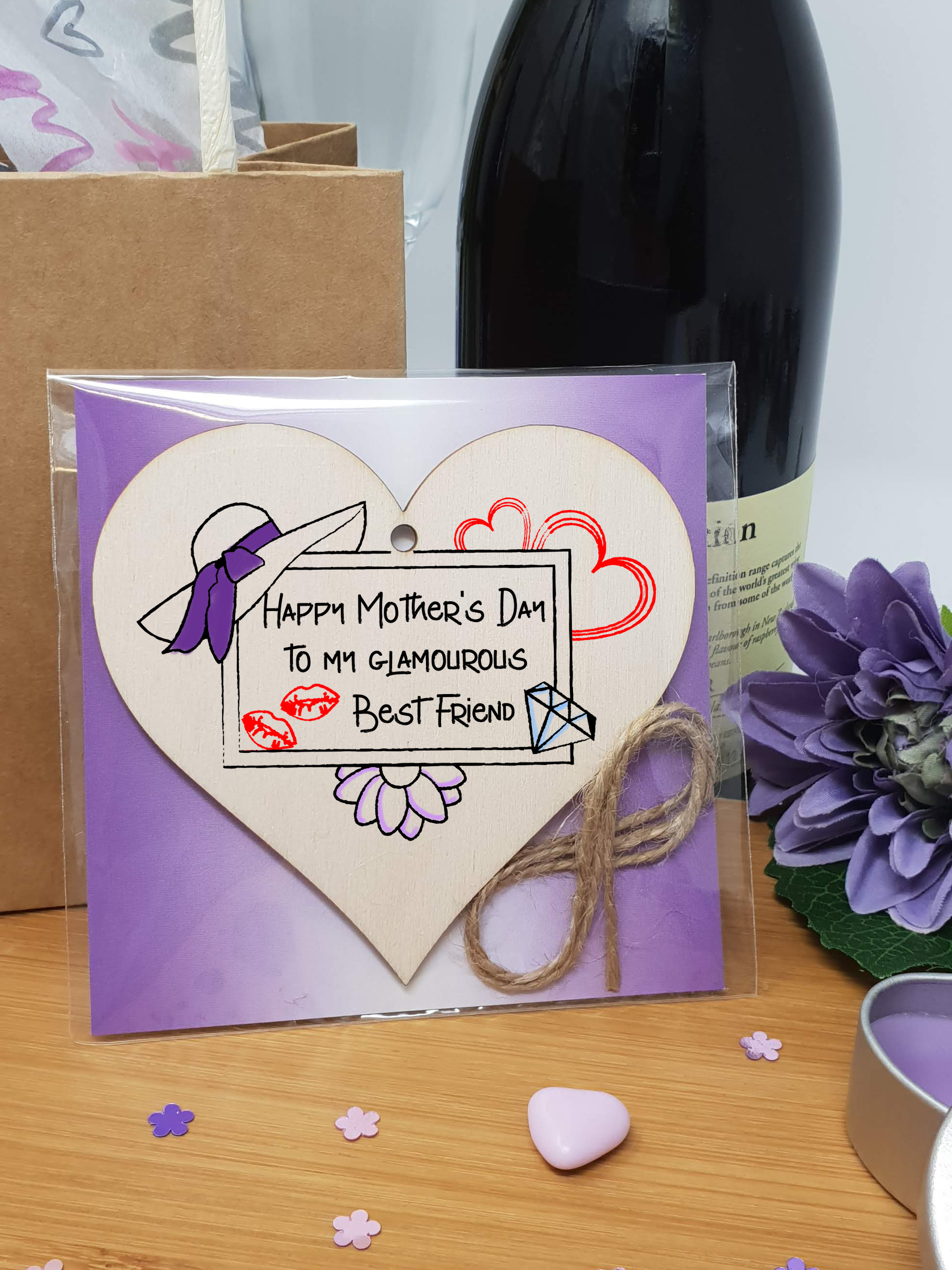 Handmade Wooden Hanging Heart Plaque Mother's Day Gift perfect for glamourous stylish Best Friends special keepsake card alternative wall hanger for best friend