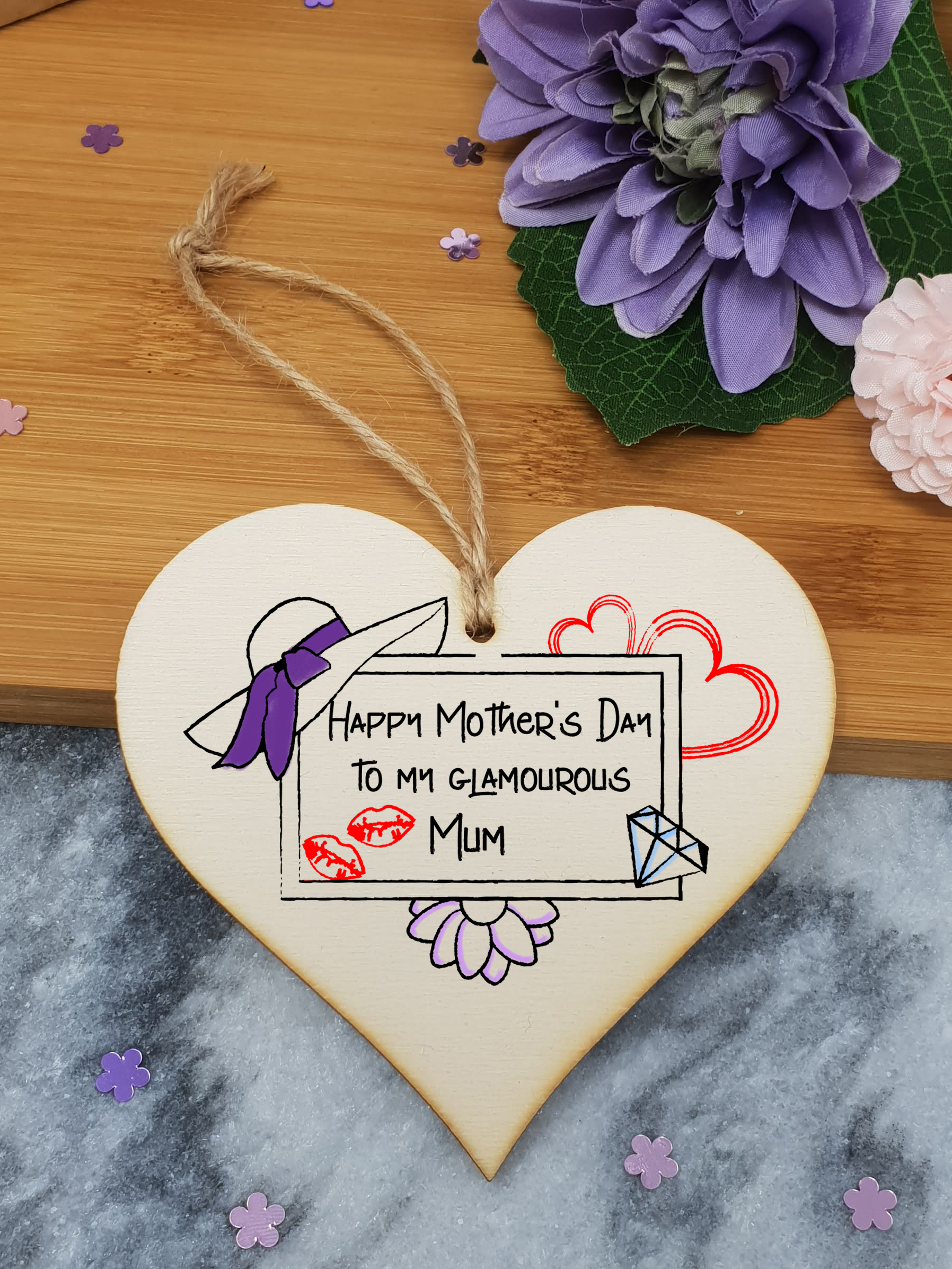 Handmade Wooden Hanging Heart Plaque Mother's Day Gift perfect for glamourous stylish Mums special keepsake card alternative from children wall hanger for special parent