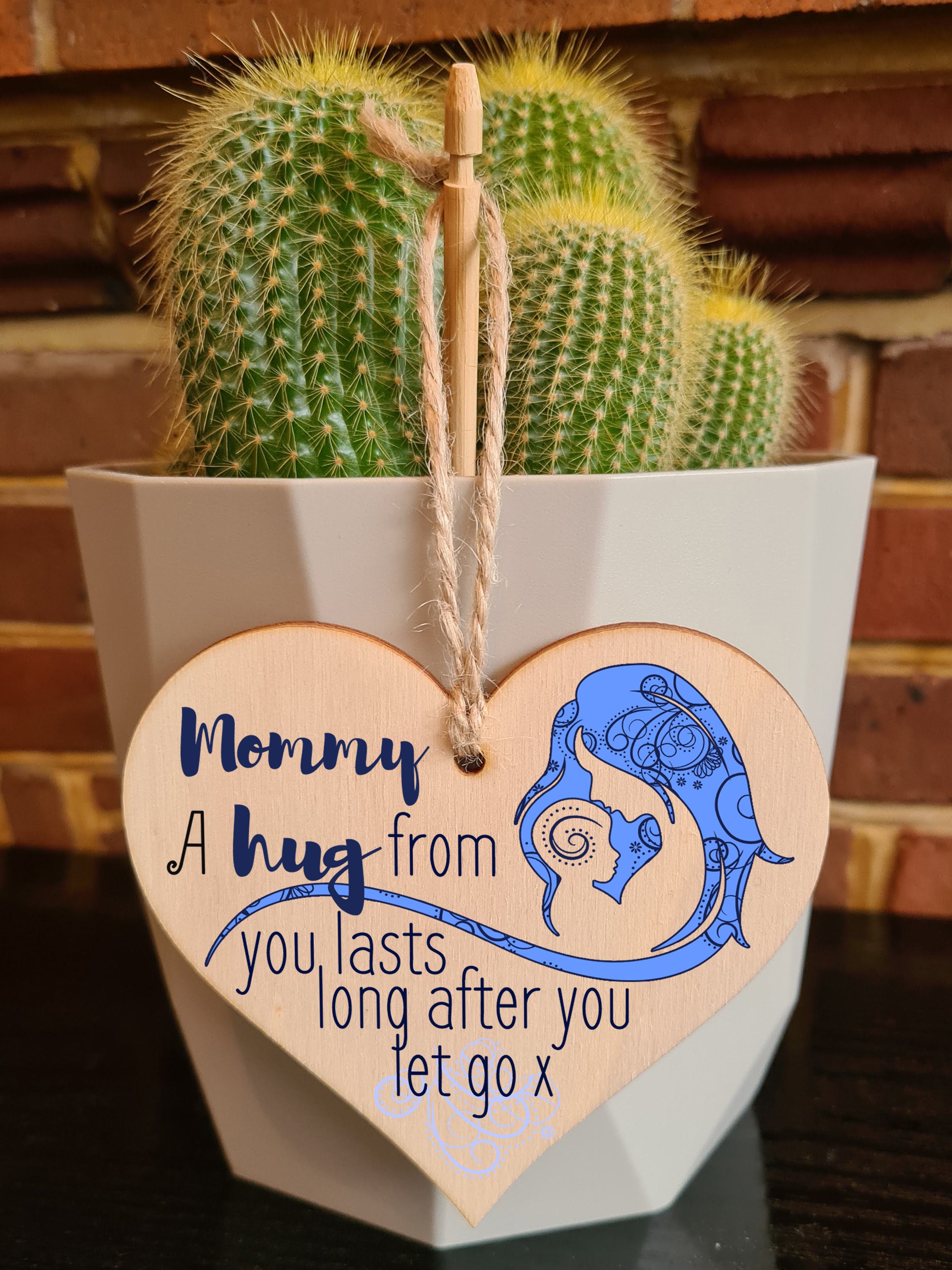 Handmade Wooden Hanging Heart Plaque Mother's Day Gift perfect for Mommy loving thoughtful special keepsake A hug from you lasts long after you let go card alternative from kids wall hanger