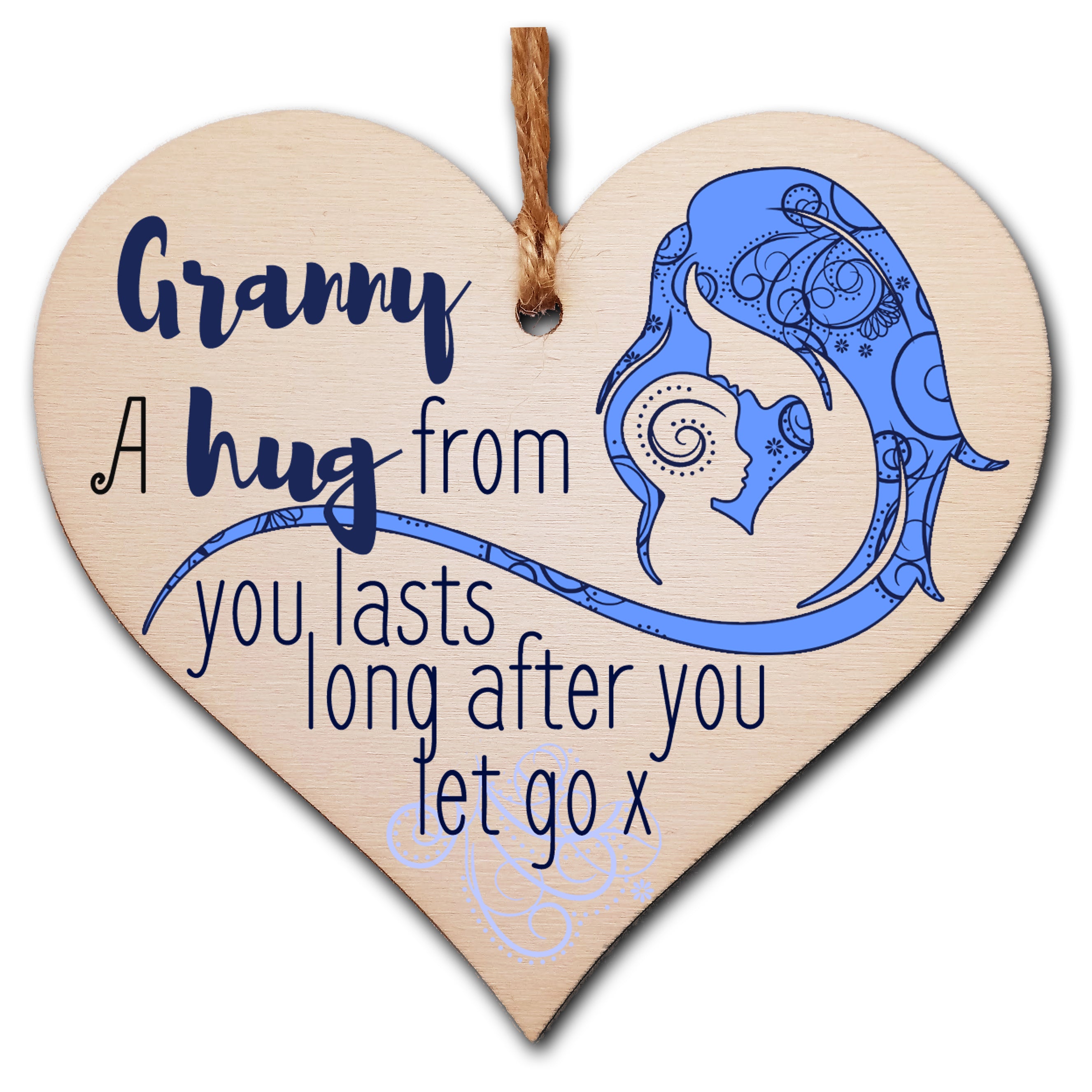 Handmade Wooden Hanging Heart Plaque Mother's Day Gift perfect for Granny loving thoughtful special keepsake A hug from you lasts long after you let go card alternative from grandchildren wall hanger