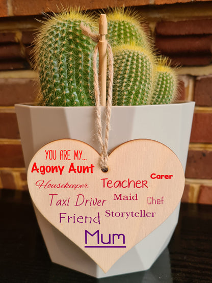Handmade Wooden Hanging Heart Plaque Mother's Day Gift perfect for Mum fun inspirational keepsake Mum you are Friend Teacher Taxi Driver wall hanger card alternative from daughter son kids
