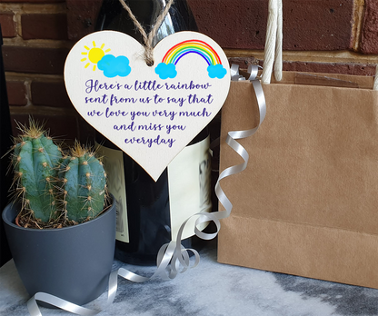 Handmade Wooden Hanging Heart Plaque Gift heres a little rainbow love you miss you long distance wall hanger cute rainbow design for family friends grandparents