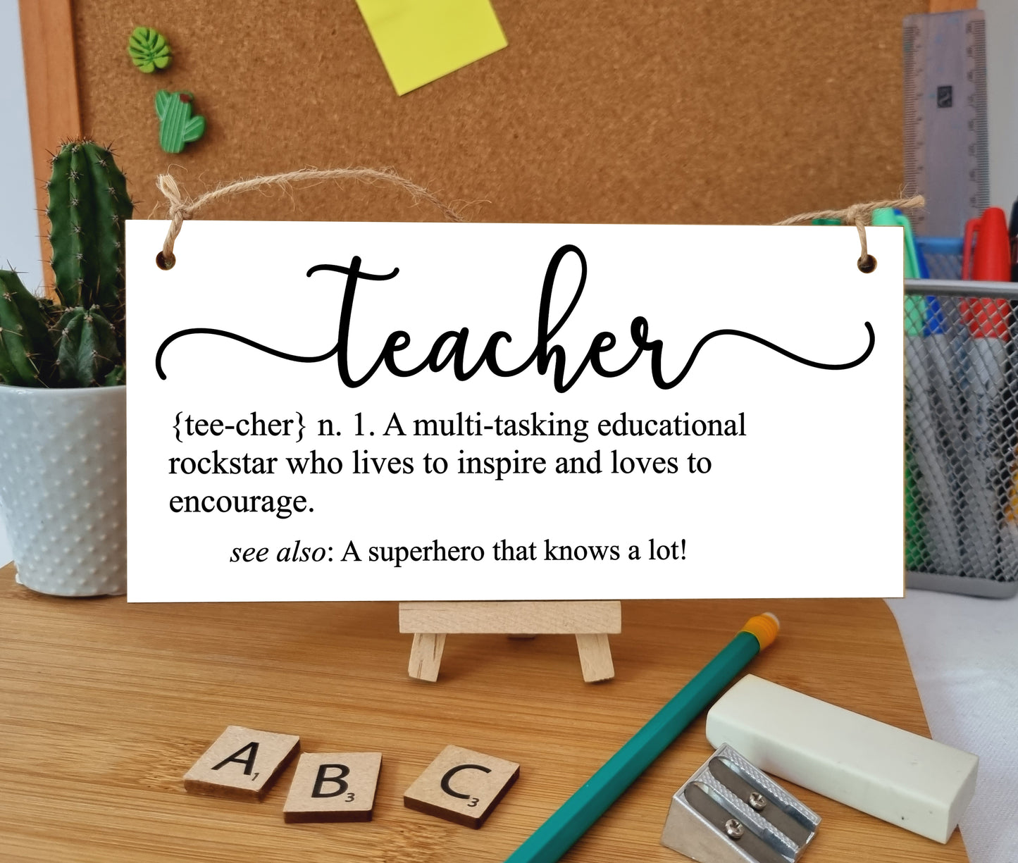 Teacher Education Rockstar Dictionary Fun Handmade Wooden Hanging Wall Plaque Gift Teacher Teaching Assistant End of Term