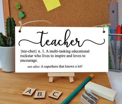 Teacher Education Rockstar Dictionary Fun Handmade Wooden Hanging Wall Plaque Gift Teacher Teaching Assistant End of Term