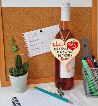 Teacher Takes a Hand Opens a Mind Touches a Heart Hanging Heart Wooden Decoration End of Term Gift Card Alternative