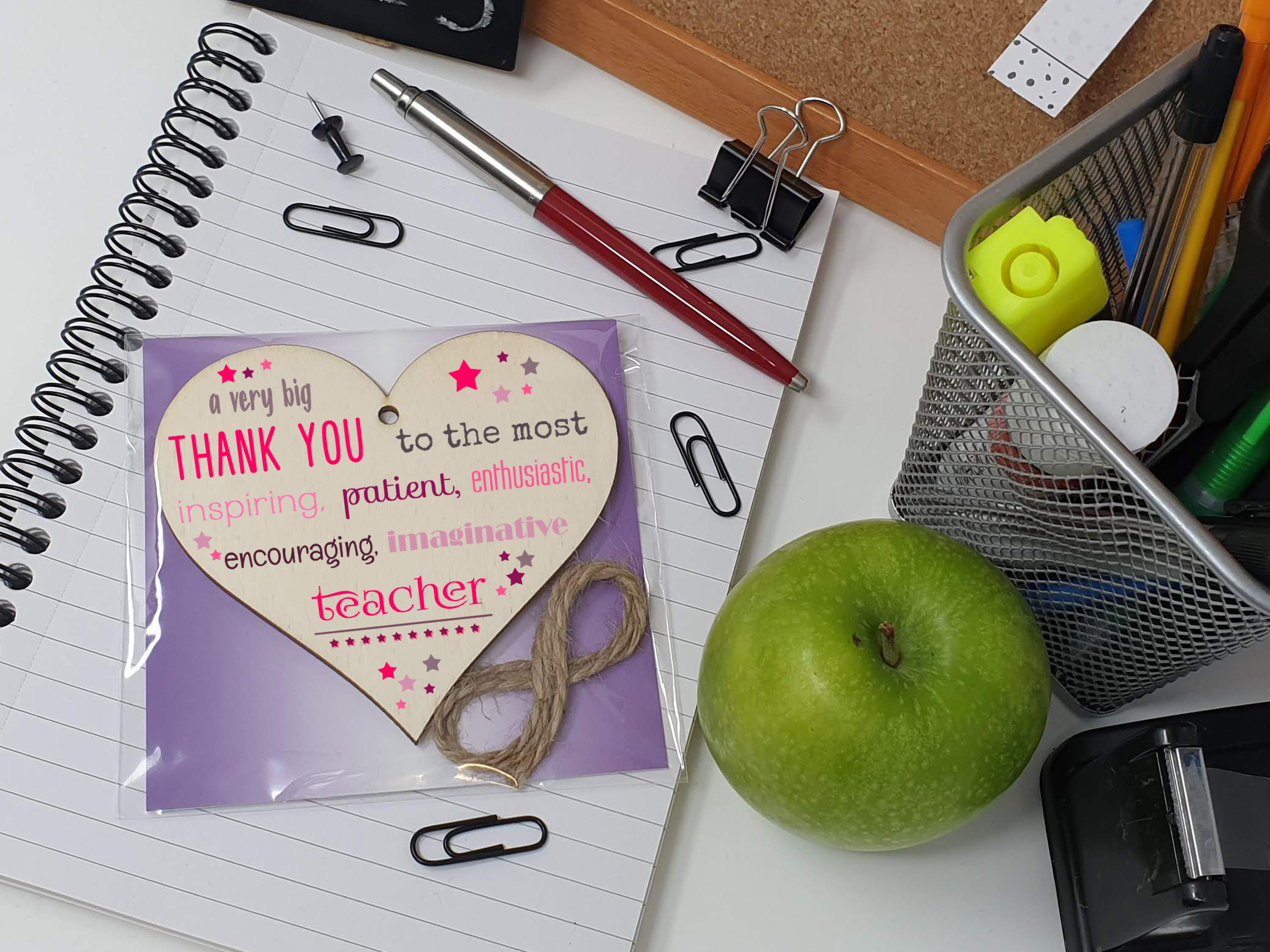 Handmade Wooden Hanging Heart Plaque Gift Very Big Thank You Teacher card alternative present from child funky wording