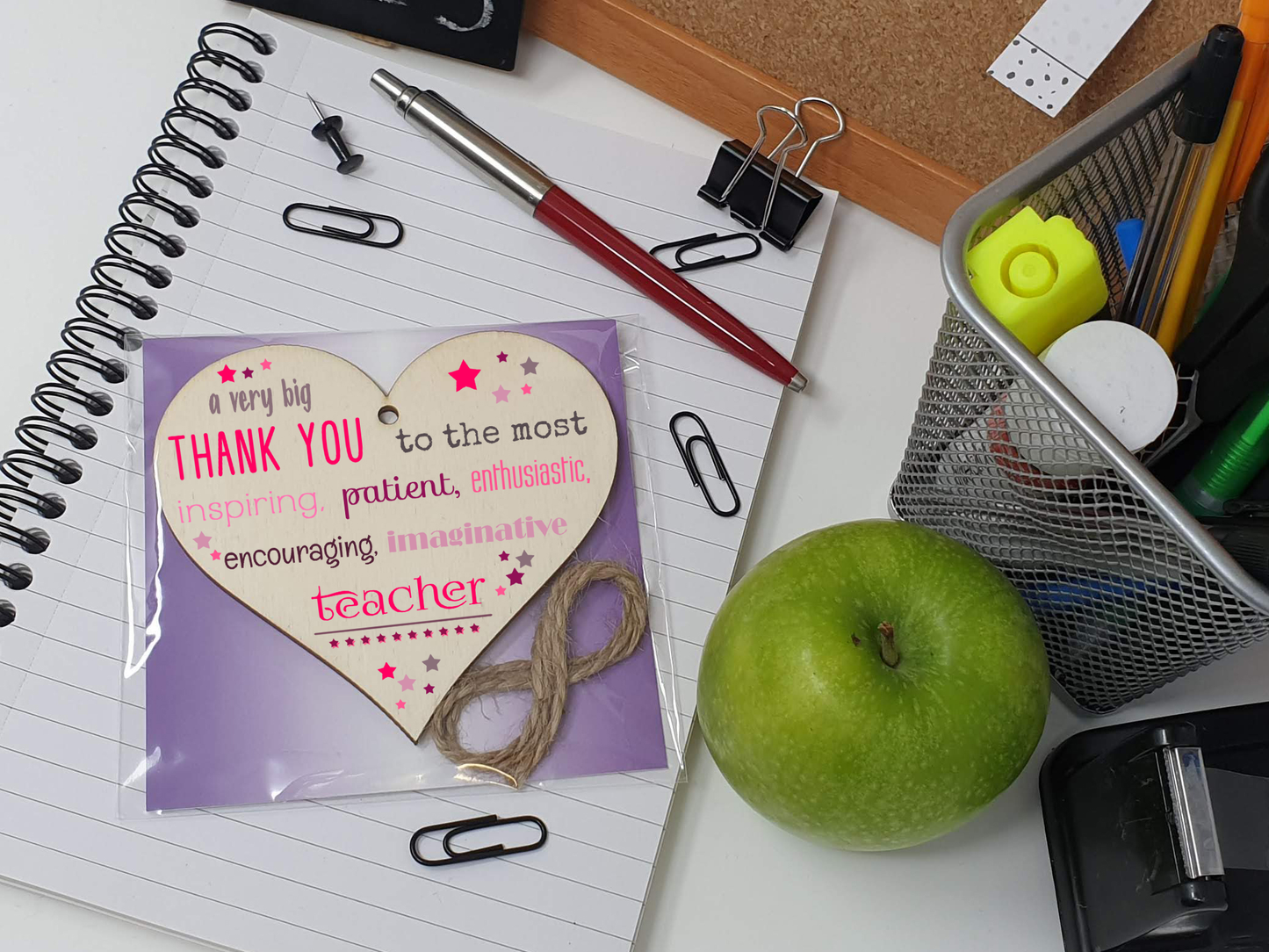 Handmade Wooden Hanging Heart Plaque Gift Very Big Thank You Teacher card alternative present from child funky wording