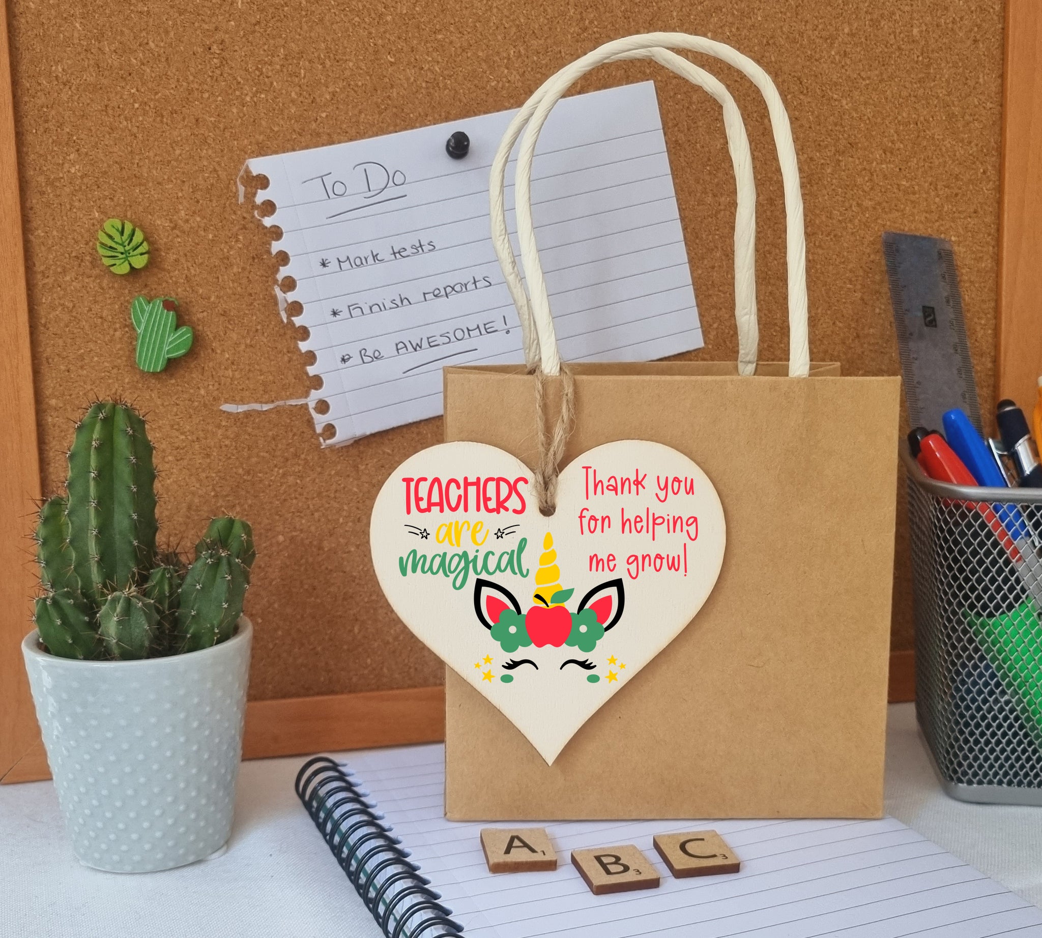 Teachers Are Magical Unicorn Thank You Hanging Heart Wooden Decoration End of Term Gift Card Alternative