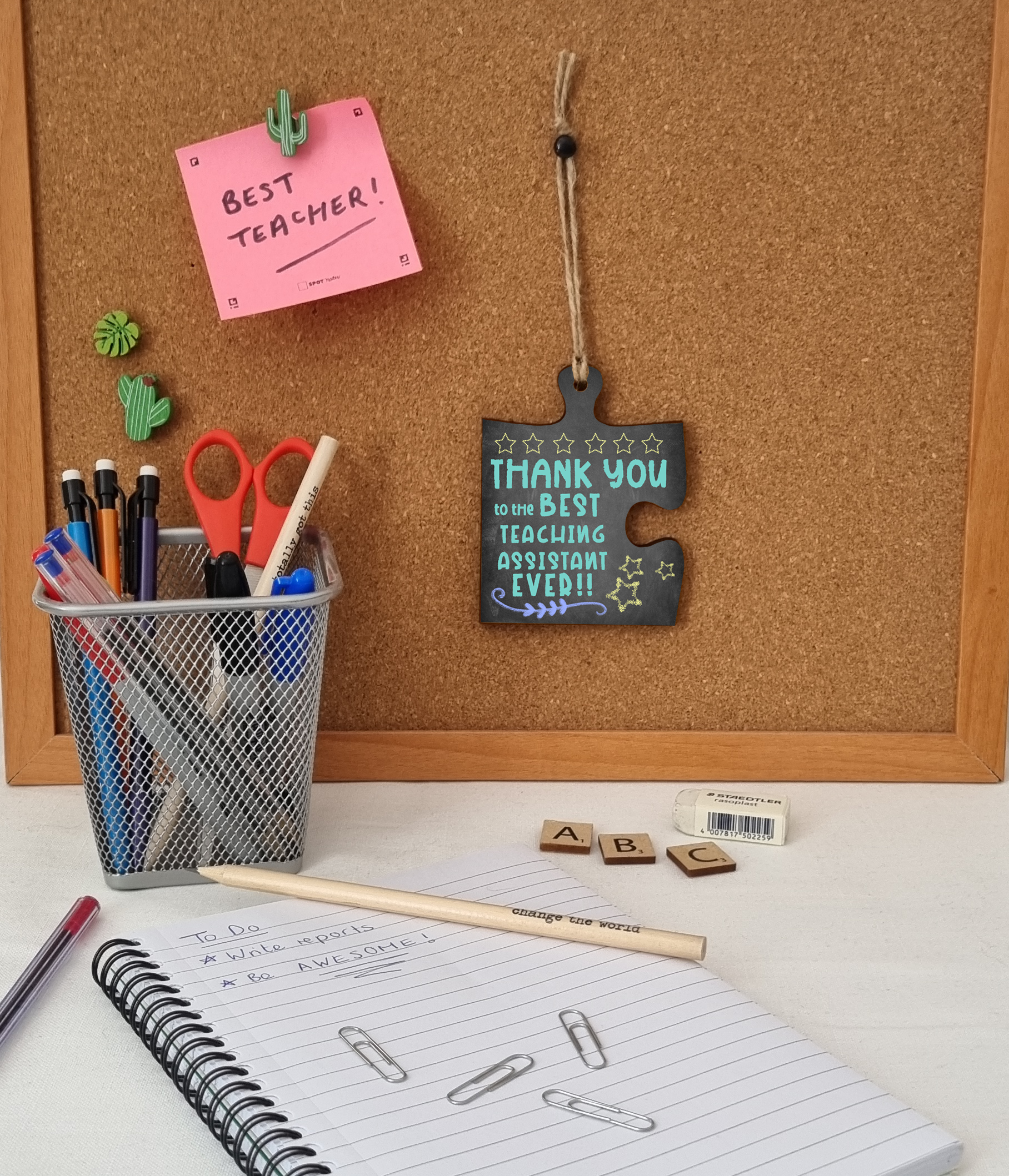 Thank You Best Teaching Assistant Jigsaw Puzzle Shaped Decorative Hanging Plaque Sign Card Alternative End of Term Gift