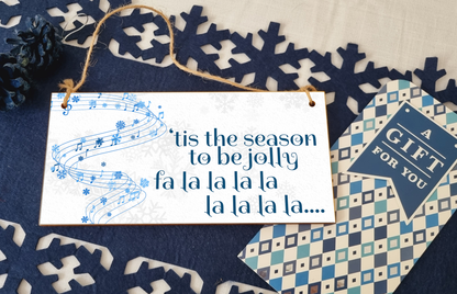 Tis the Season to be Jolly Christmas Decorative Sign Carols Songs Musical Handmade Wooden Hanging Wall Plaque Gift