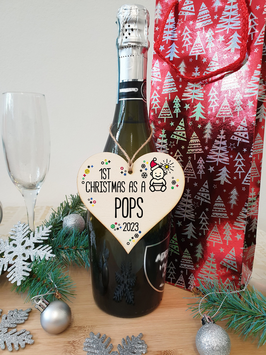 Handmade Wooden Christmas Hanging Heart Plaque Gift 1st Xmas as a Pops new baby family celebration tree decoration present for family