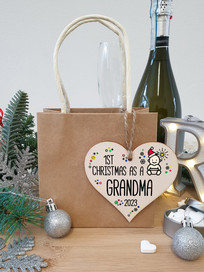 Handmade Wooden Christmas Hanging Heart Plaque Gift 1st Xmas as a Grandma new baby family celebration tree decoration present for family