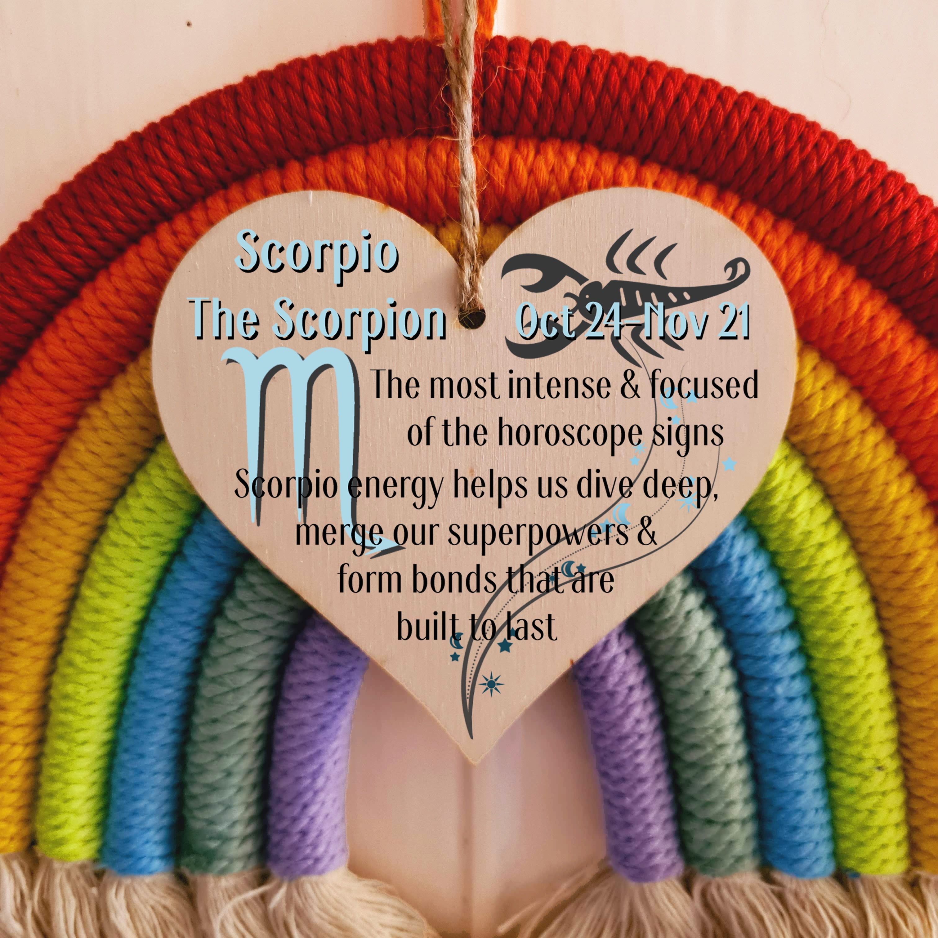 Handmade Wooden Hanging Heart Plaque Gift Signs of the Zodiac Scorpio Astrological Star Sign Keepsake Card Alternative