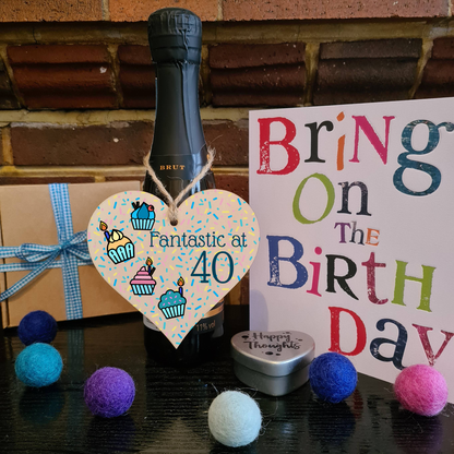 Handmade Wooden Hanging Heart Plaque Gift Fantastic At Forty Birthday Card Alternative Wall Hanger Bottle Decoration Life Begins