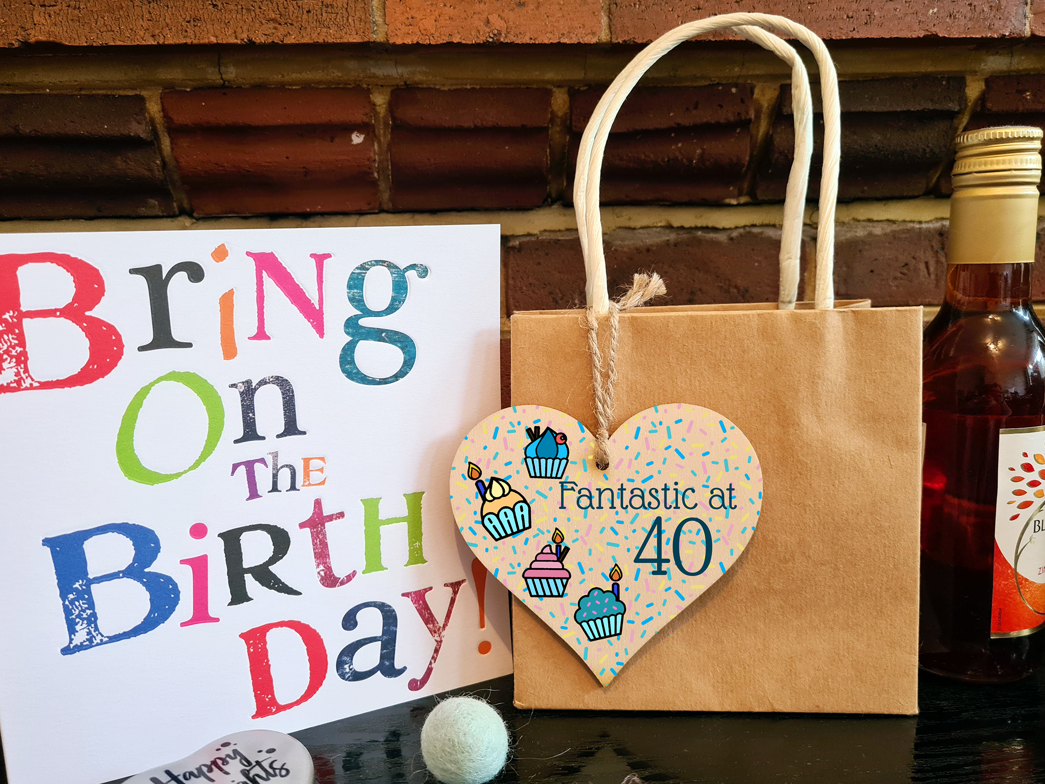 Handmade Wooden Hanging Heart Plaque Gift Fantastic At Forty Birthday Card Alternative Wall Hanger Bottle Decoration Life Begins