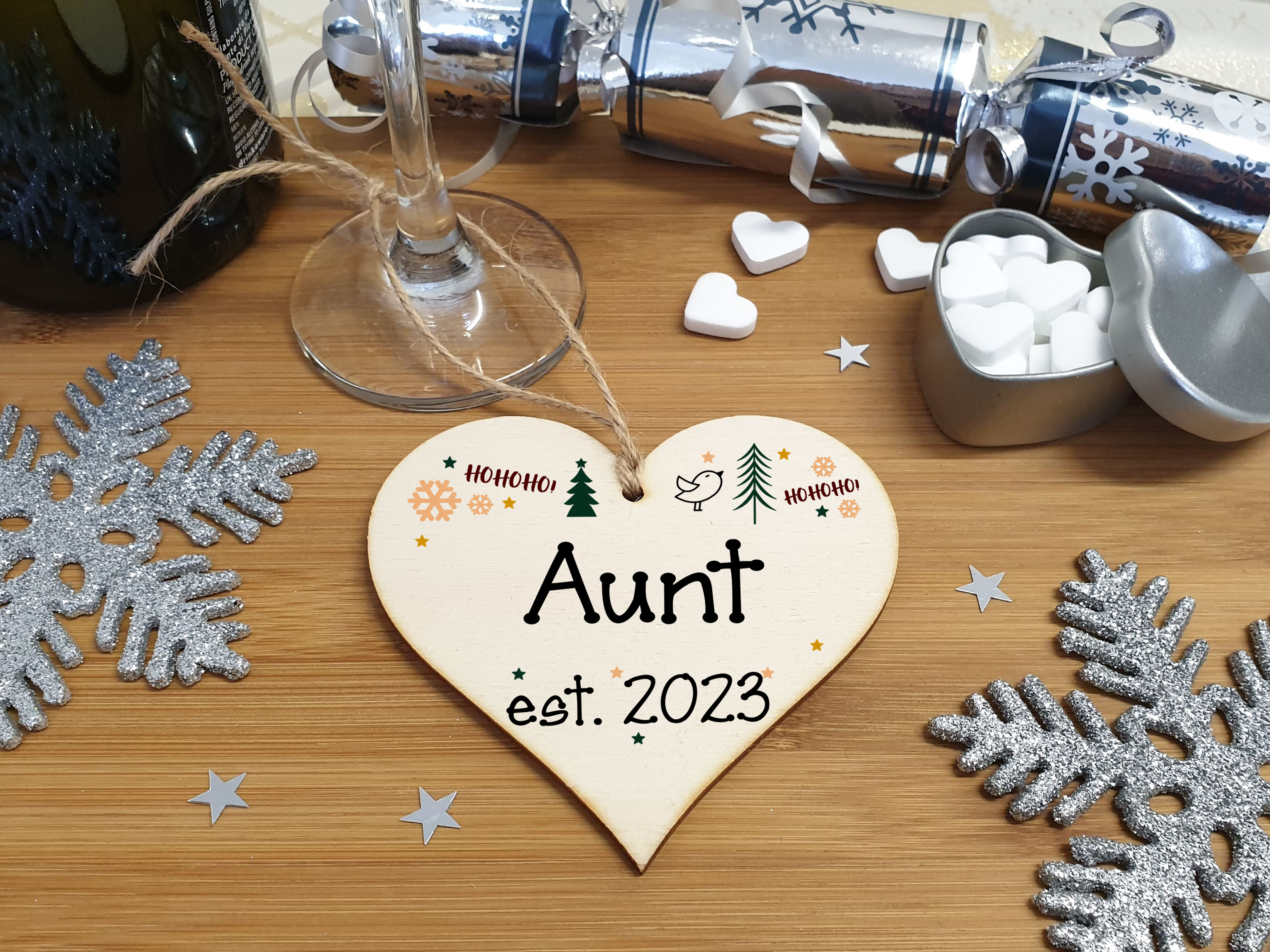 Handmade Christmas Hanging Wooden Heart Plaque Decoration Gift perfect aunts godparents newborns 2022