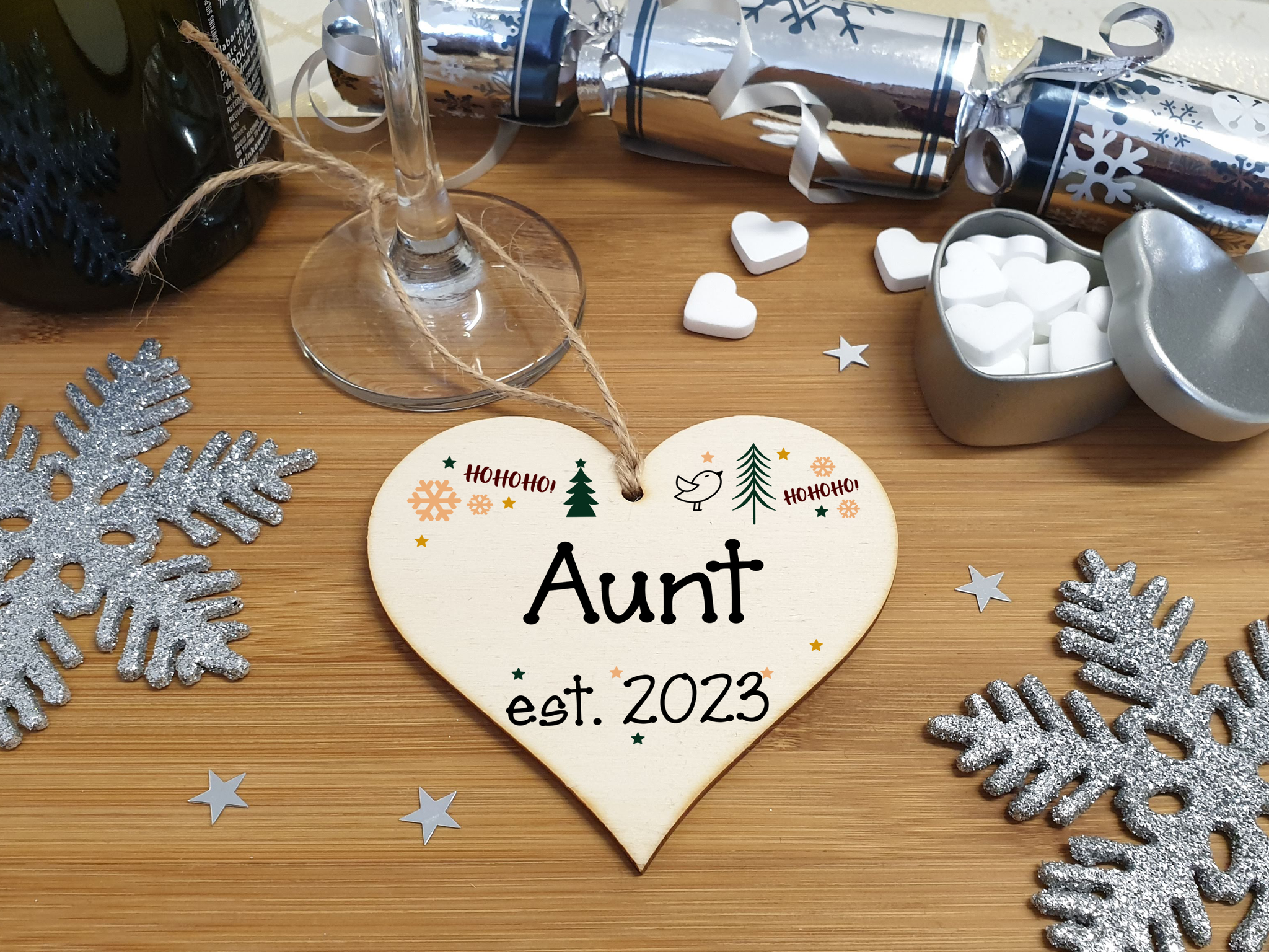Handmade Christmas Hanging Wooden Heart Plaque Decoration Gift perfect aunts godparents newborns 2022