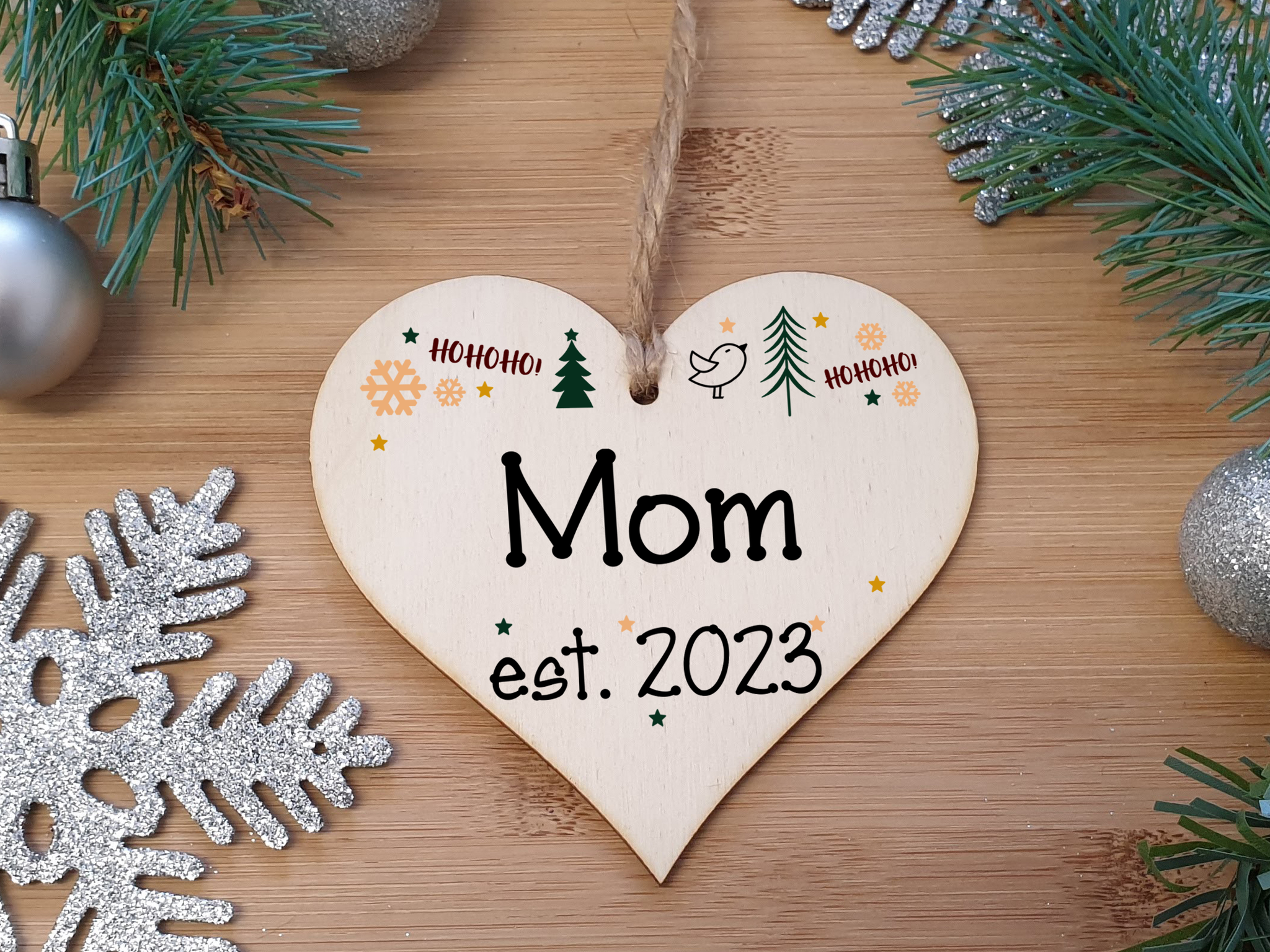 Handmade Christmas Hanging Wooden Heart Plaque Decoration Gift perfect moms parents newborns 2022