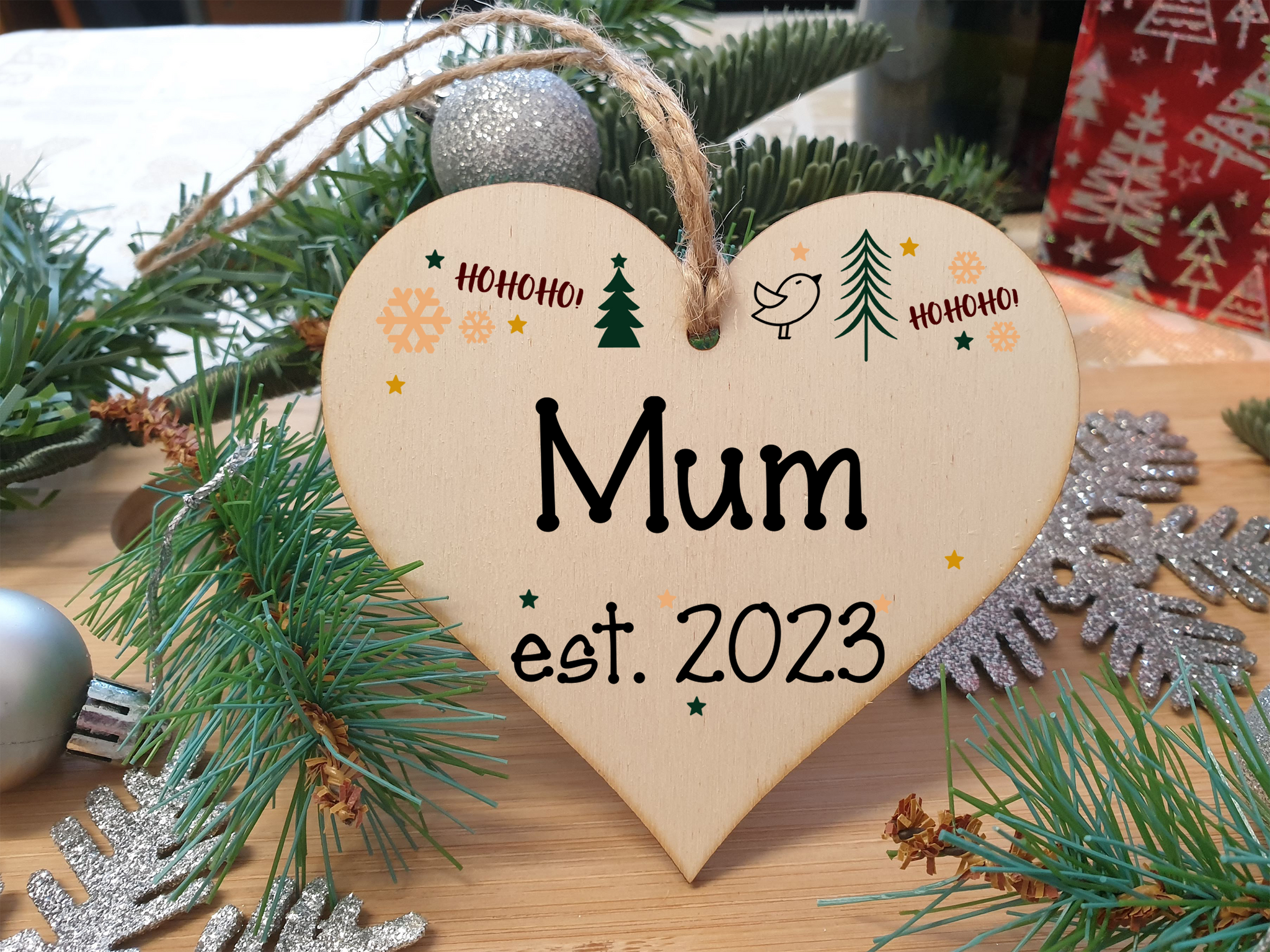Handmade Christmas Hanging Wooden Heart Plaque Decoration Gift perfect mums parents newborns 2022