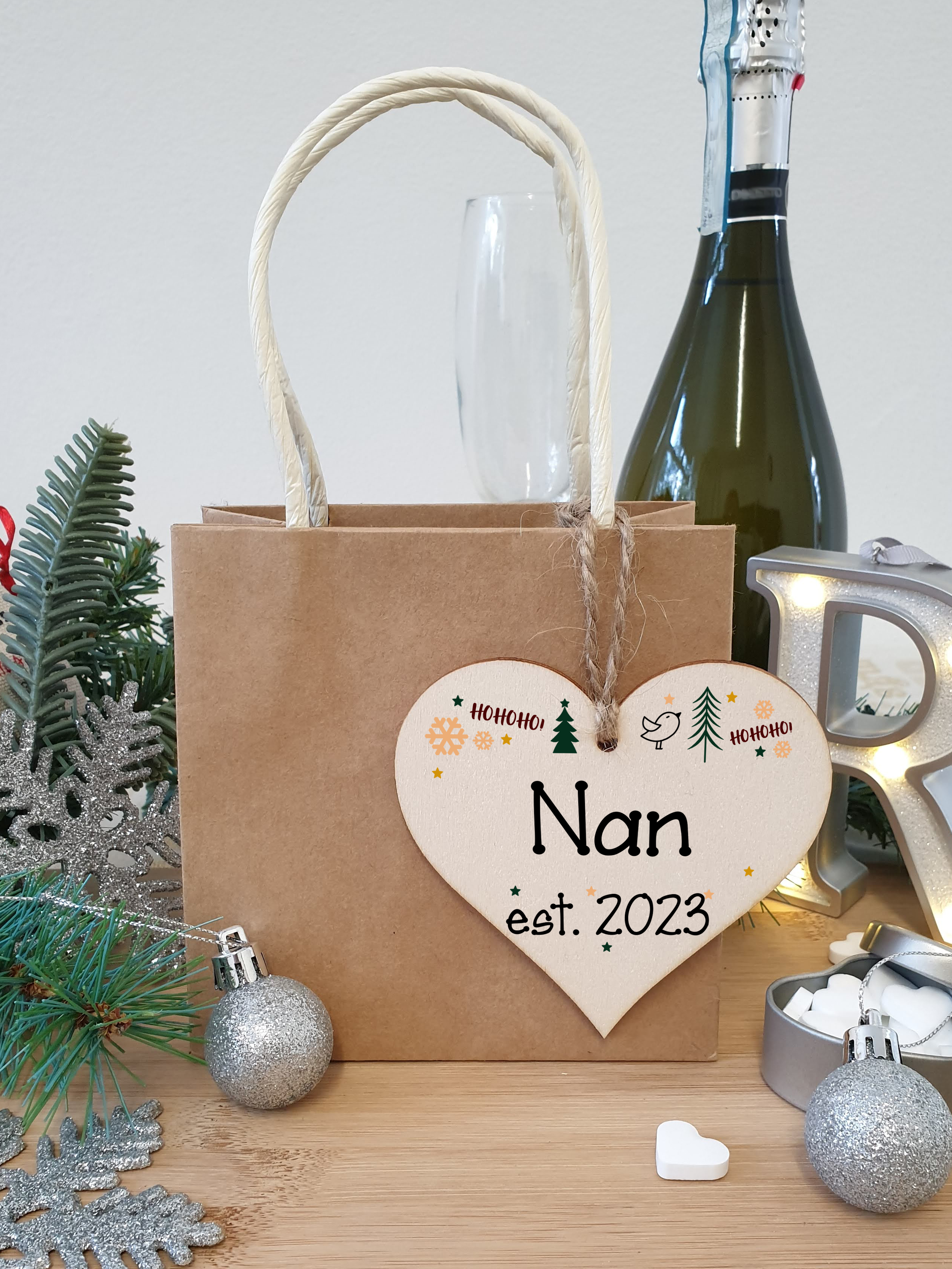 Handmade Christmas Hanging Wooden Heart Plaque Decoration Gift perfect nans grandparents newborns 2022