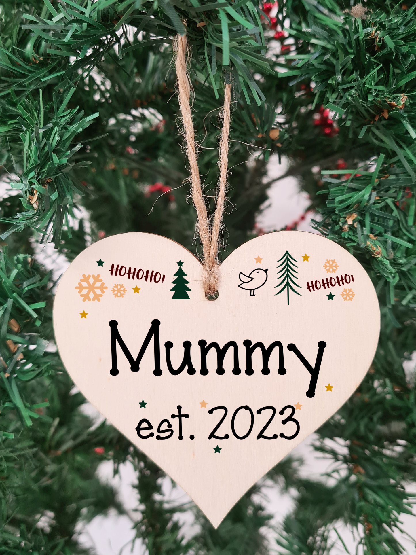 Handmade Christmas Hanging Wooden Heart Plaque Decoration Gift perfect mummys parents newborns 2022