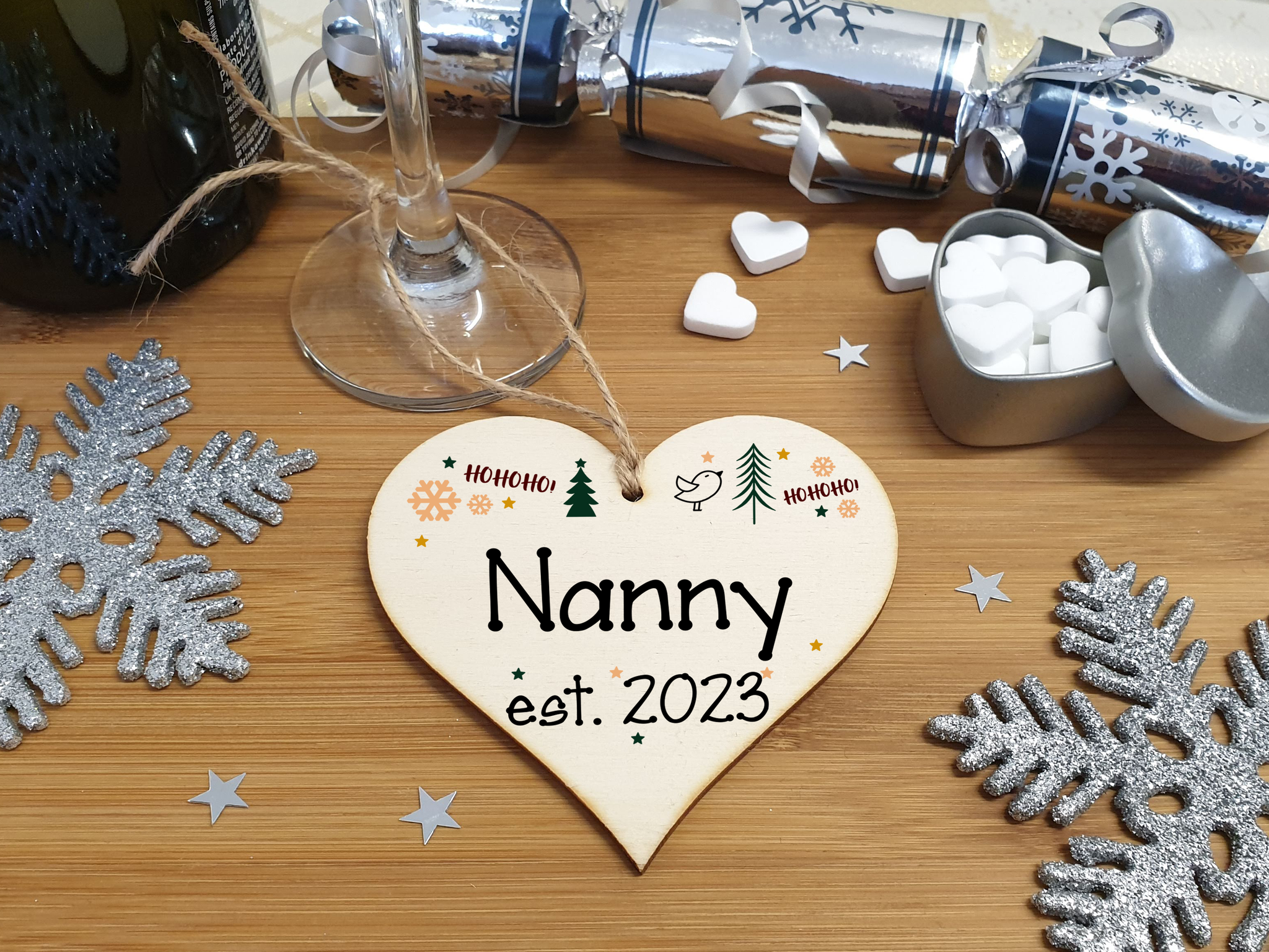 Handmade Christmas Hanging Wooden Heart Plaque Decoration Gift perfect for new nannys grandparents newborns 2022