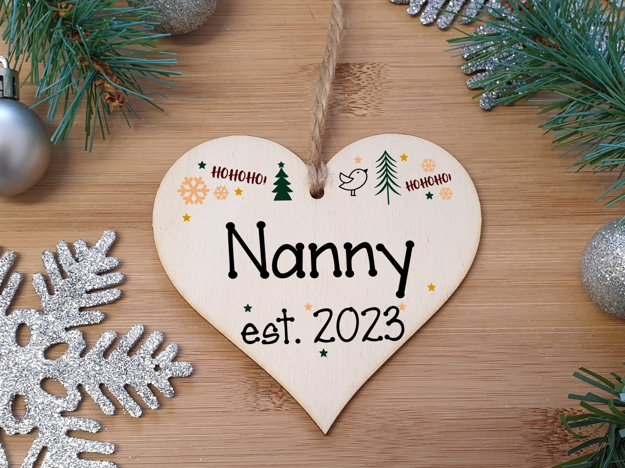 Handmade Christmas Hanging Wooden Heart Plaque Decoration Gift perfect for new nannys grandparents newborns 2022