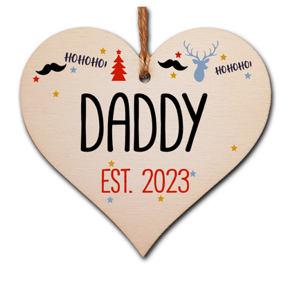 Handmade Christmas Hanging Wooden Heart Plaque Decoration Gift perfect for new dads fathers parents newborns 2022