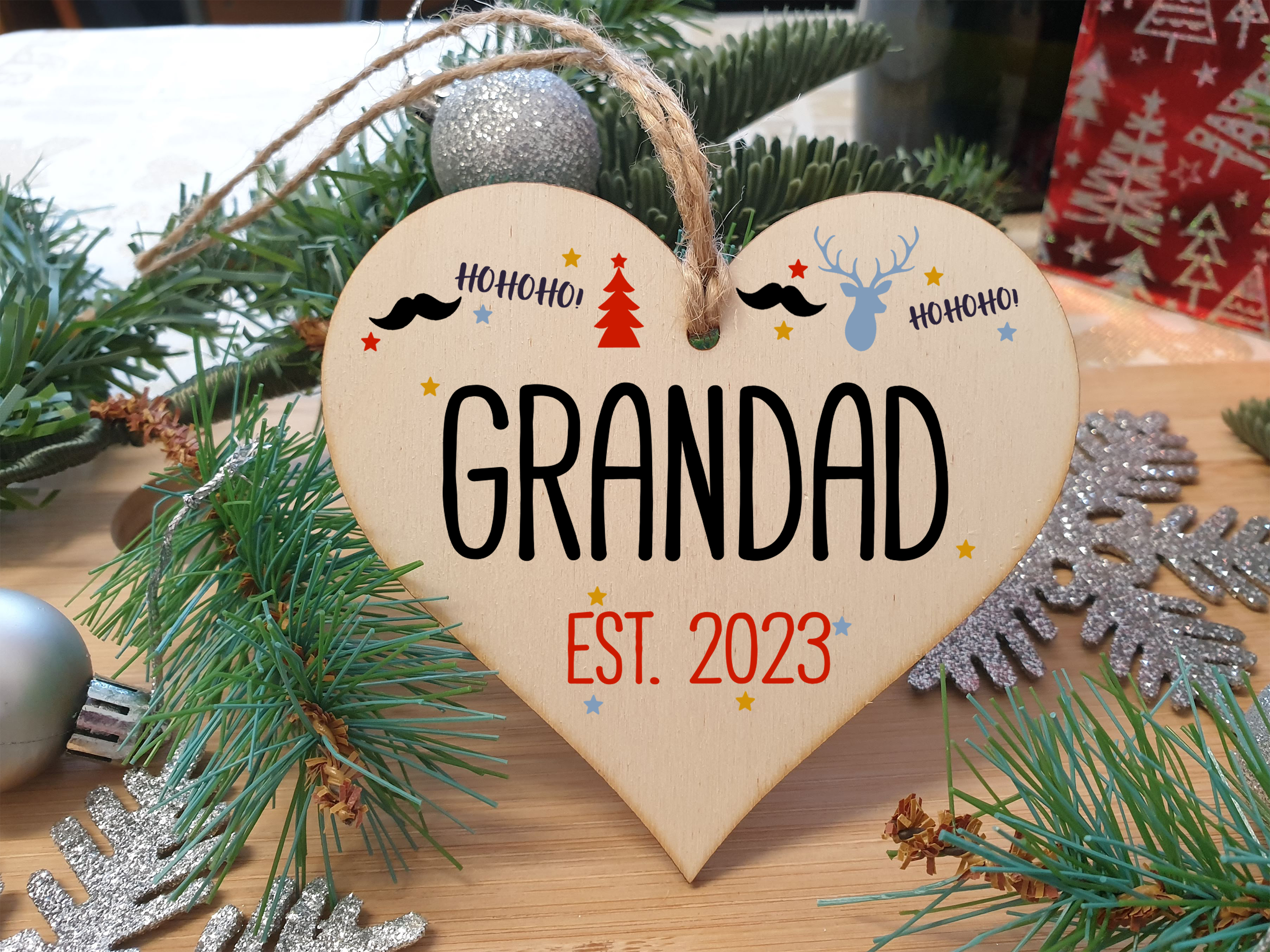 Handmade Christmas Hanging Wooden Heart Plaque Decoration Gift perfect grandads grandparents newborns 2022