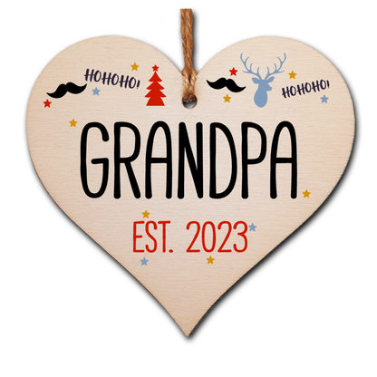 Handmade Christmas Hanging Wooden Heart Plaque Decoration Gift perfect grandpas grandparents newborns 2022