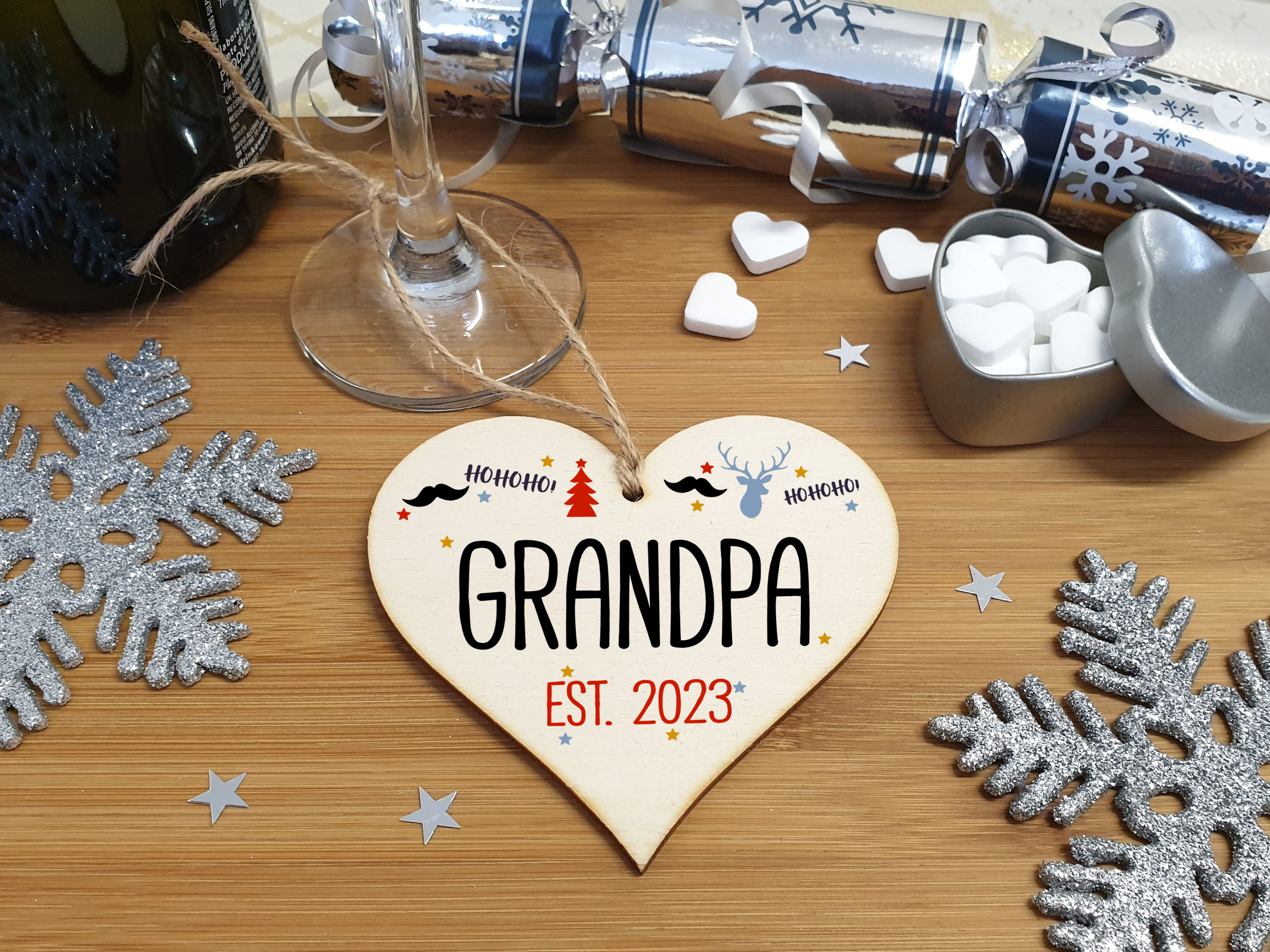 Handmade Christmas Hanging Wooden Heart Plaque Decoration Gift perfect grandpas grandparents newborns 2022