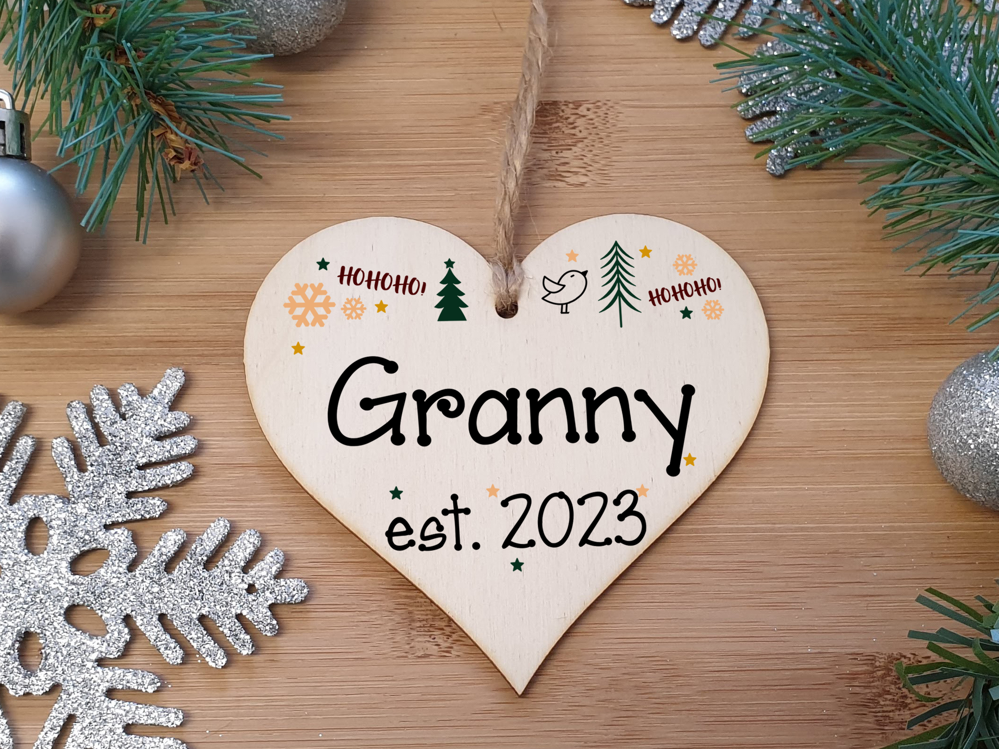 Handmade Christmas Hanging Wooden Heart Plaque Decoration Gift perfect grannys grandparents newborns 2022