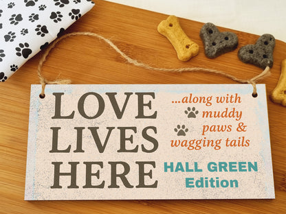 Dog Lover's Hanging Wooden Sign – Handmade Rustic Decor for Hall Green Homes