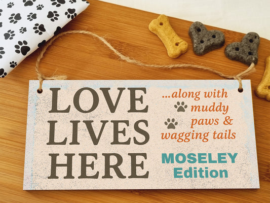 Dog Lover's Hanging Wooden Sign – Handmade Rustic Decor for Moseley Homes
