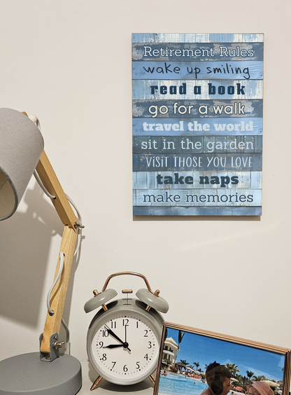 Motivational Wall Art Sign Plaque Inspire Every Day Vibrant Print Retirement Rules A4 Wooden Home Decor Uplifting Decoration